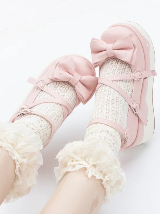 Crisscross PU Design Lolita Platforms - Pink Sweet