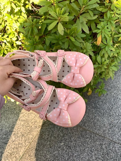 Mary Crisscross Pink Janes Trim Low-heel Sweet with Lolita Lace Straps