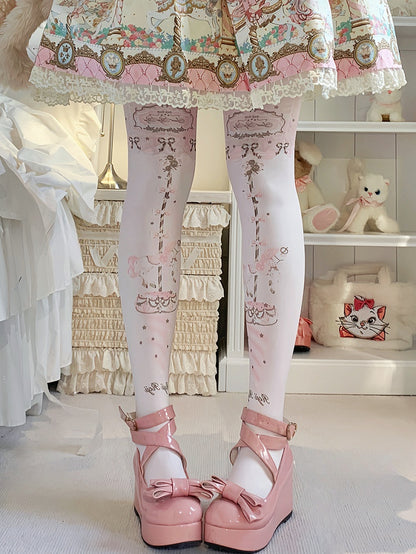 Süße Lolita-Strumpfhose mit Karussell-Print