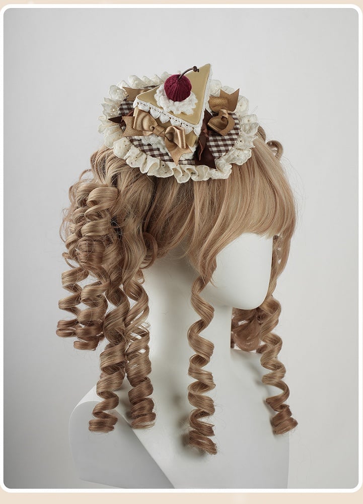 Sweet Lolita Coffee Bow Red Cherry Triangular Cake Mini Hat