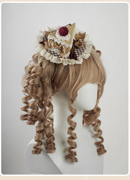 Sweet Lolita Coffee Bow Red Cherry Triangular Cake Mini Hat
