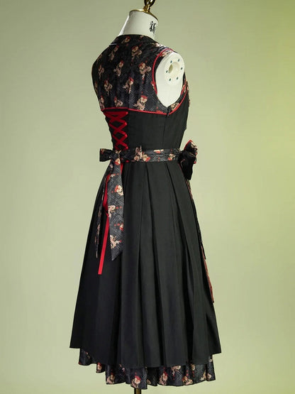 Retro Floral Print Lolita JSK with Layered Skirt - Neoludwig