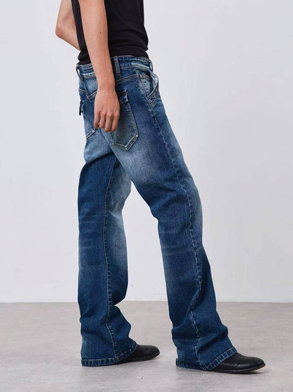 Faded Wash Straight-Leg Jeans in Dark Blue - DETW OnLine
