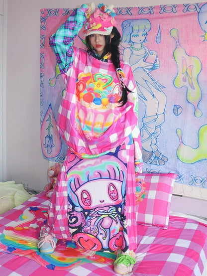 Y2K Pattern Plaid Cake Colorful Print Sweatshirt