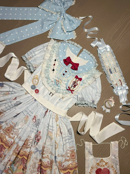 Azure Alice in Wonderland Theme Print Polka-dot Collar Sweet Gown - Forest Fairy Tales