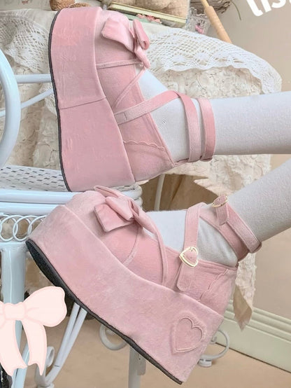 Accents Bow - Sweet Platforms Pink Velvet Lolita