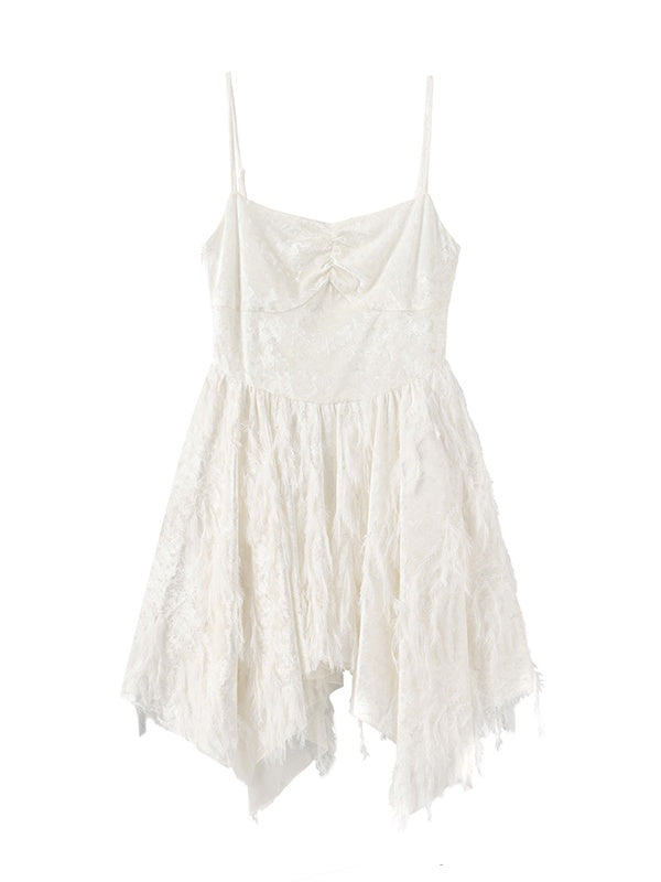 White Fringe Handkerchief Hem Cami Dress