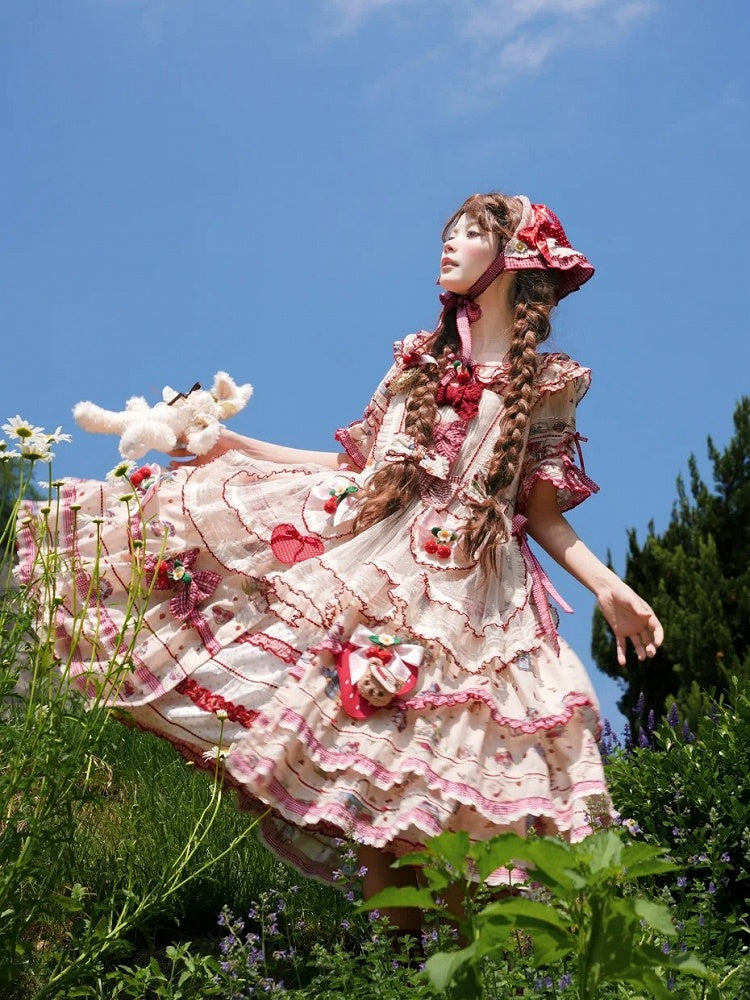 Beige Red Polka Dot Tiered Ruffles Lolita Petticoat - DrunkCoco