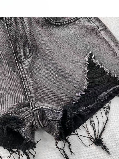 Raw Denim Holes Shorts Bittersweet Distressed Hem Gray