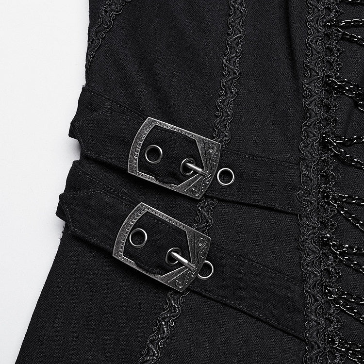 Black Punk Chain Long Denim Jacket