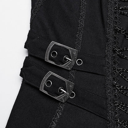 Punk Black Chain Long Denim Jacket