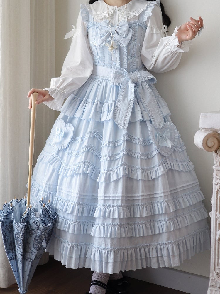 Ruffle Hairband Only / + with Bow Elegant Lolita Dress JSK Belt Multi-Layer Blue Detail