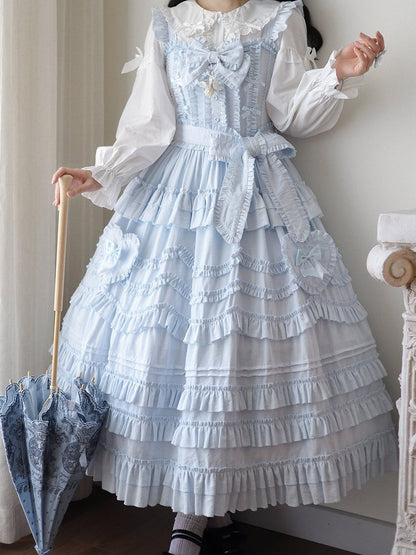Ruffle Hairband Only / + with Bow Elegant Lolita Dress JSK Belt Multi-Layer Blue Detail