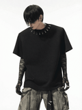 Studded T-shirt Shoulder Men Black for Padding Design with