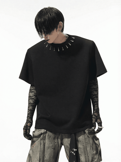 Studded T-shirt Shoulder Men Black for Padding Design with