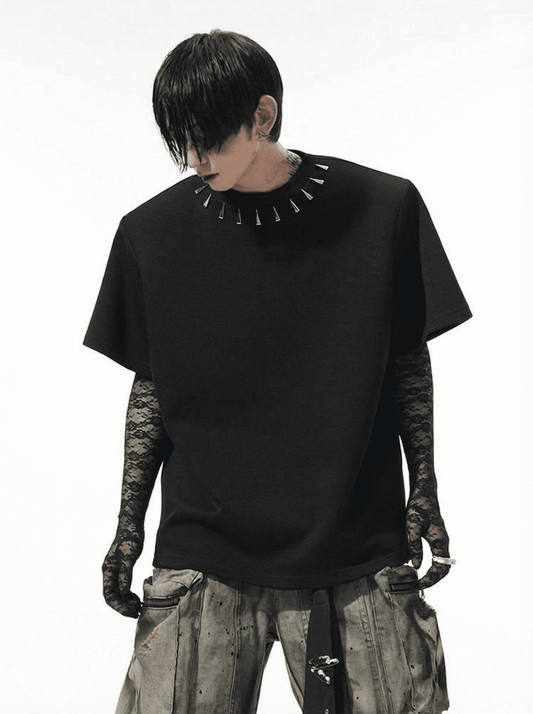 Studded T-shirt Shoulder Men Black for Padding Design with