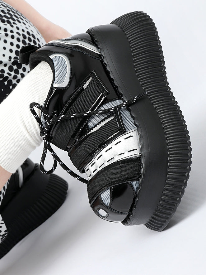 Hybrid Lace-up Platforms Strap Velcro Black Closures Silver