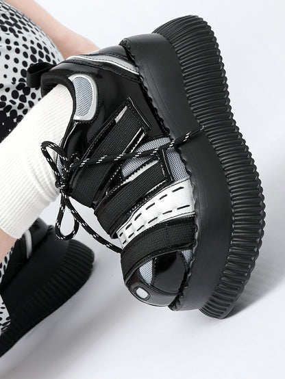 Hybrid Lace-up Platforms Strap Velcro Black Closures Silver