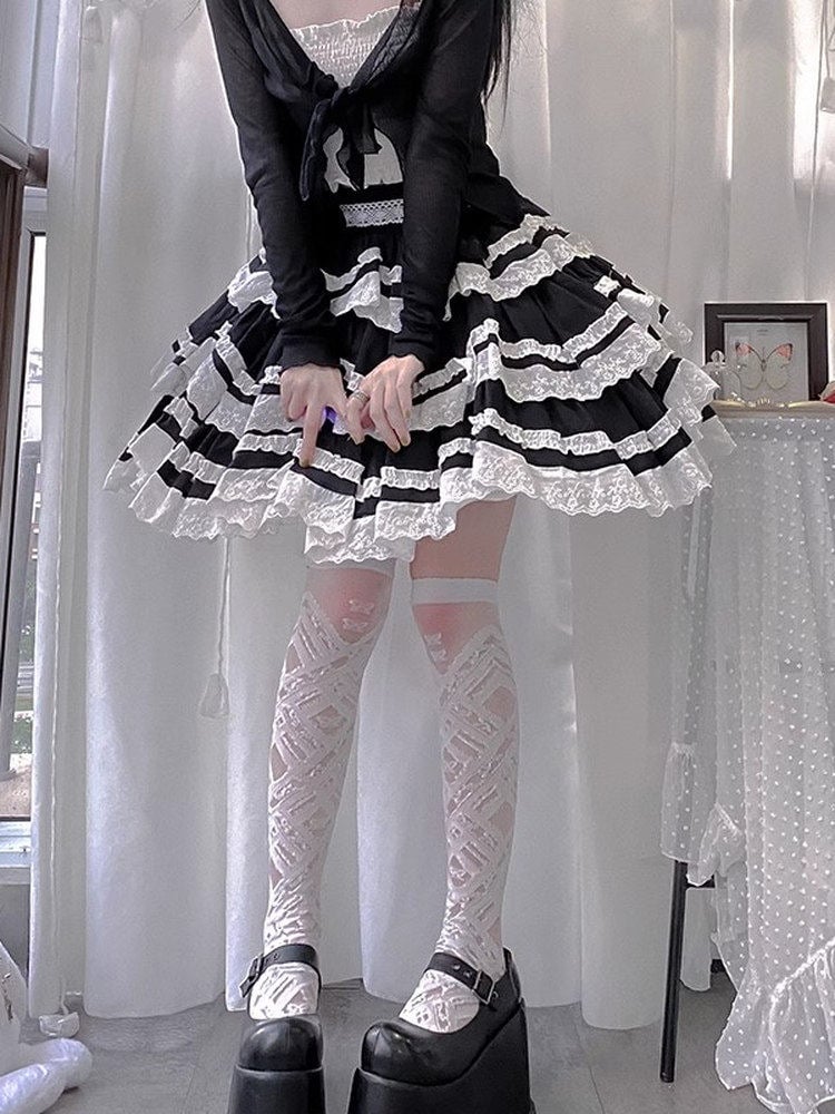 Style White Stockings Crisscross Lace Lolita
