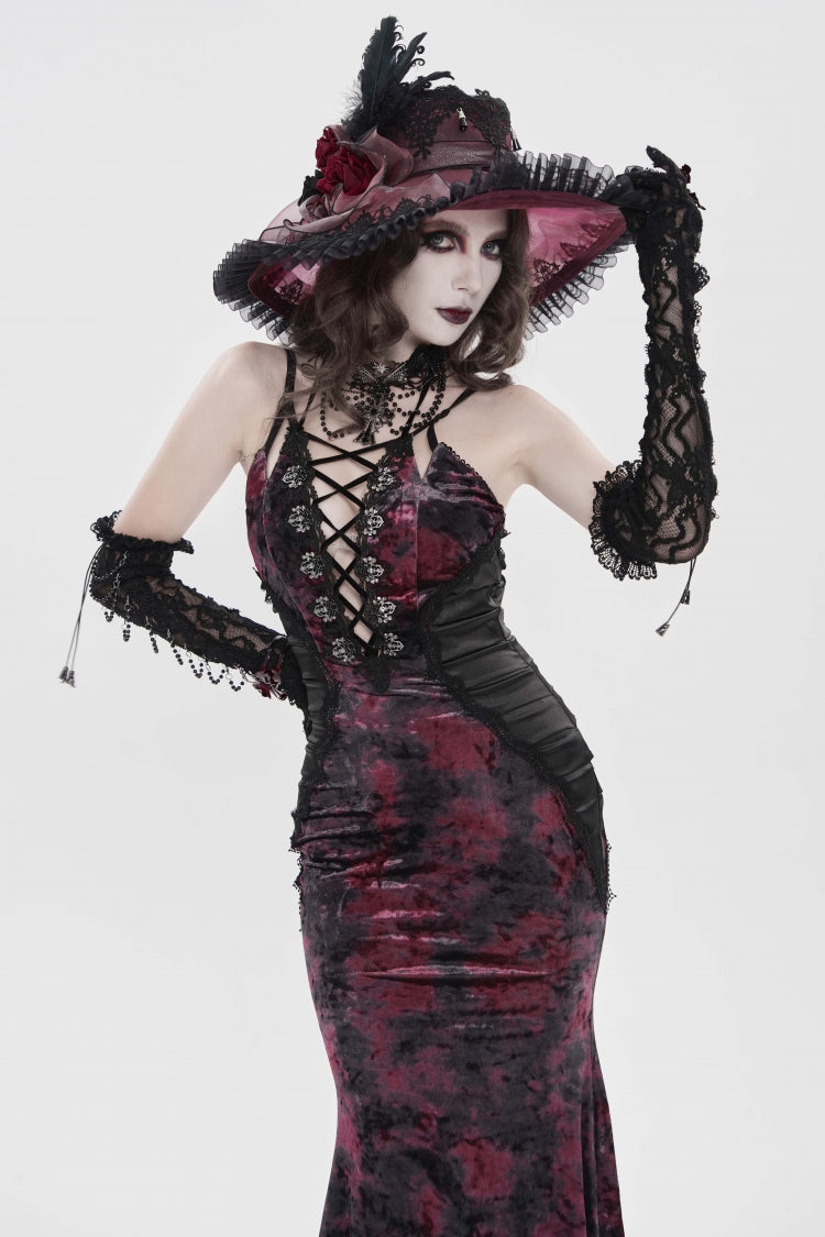 Off Shoulder Halterneck Lace Jsk Dress Black Red Gothic