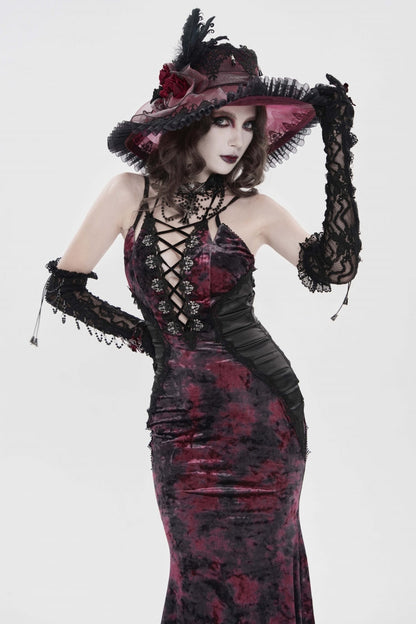 Off Shoulder Halterneck Lace Jsk Dress Black Red Gothic