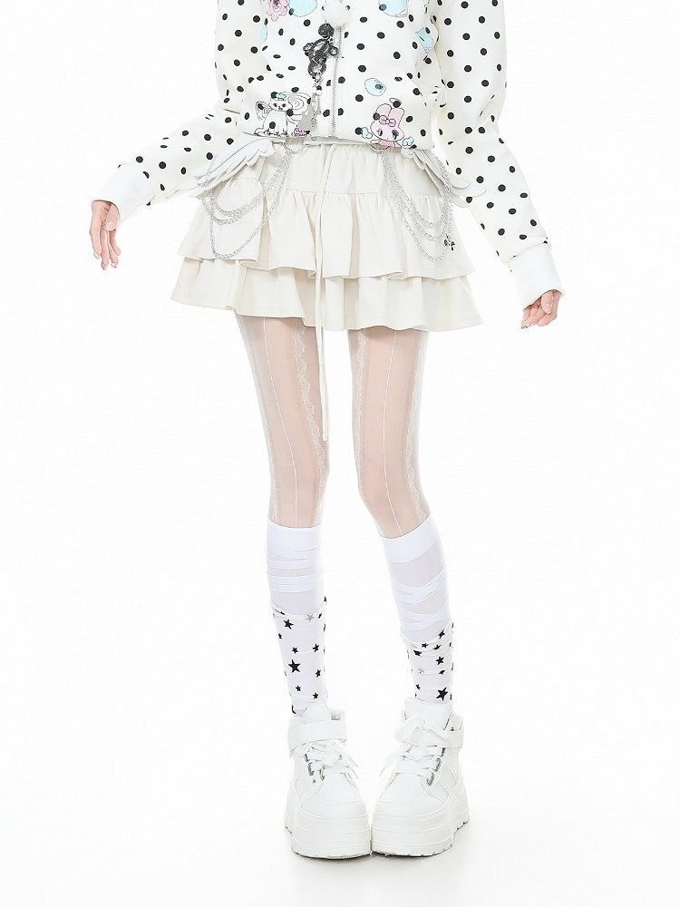 White Tiered Ruffle Skirt with Embroidery - Languid Park