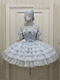 Princess Neck Hem Ruffle Halter Balletcore Lolita Layered Dress Blue with