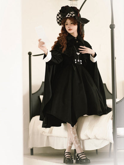Gothic Witch Cloak with Rose Cross Embroidery in Black - With PUJI