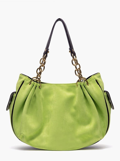 Vintage Green Gothic Lettering Embroidered Tote Bag with Chain Strap