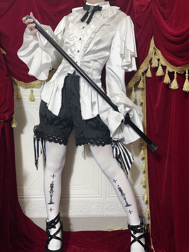Blouse Ouji Lolita White Shoulder Aristocrat with Cascading Panels Ruffle