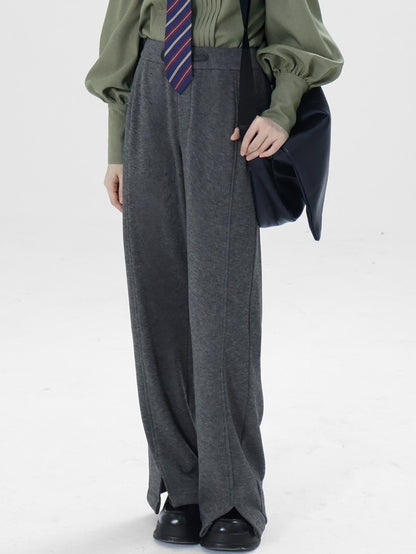 Cuffs Unisex with Pants - Waist Gray Wide-leg Elastic Slit Decorative Buckle Ouji