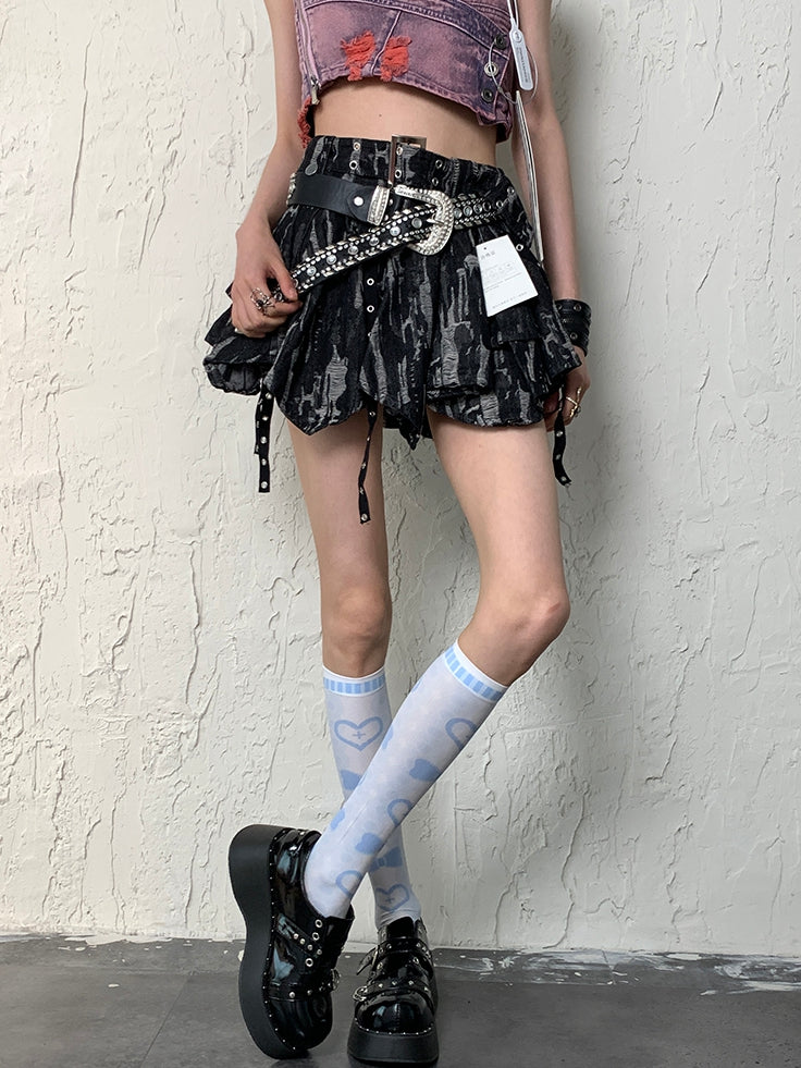 Y2K Underknee Bowknot Heart And Print Blue Stockings