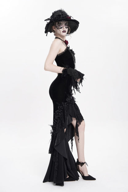 Black Cross Ruffled Floral Embroidered Chain Gothic Slip Dress