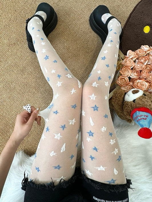 Tights And Lightning Details Star White Y2K