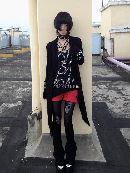 Knit Cardigan Embroidery Gothic Black Edgy Cross