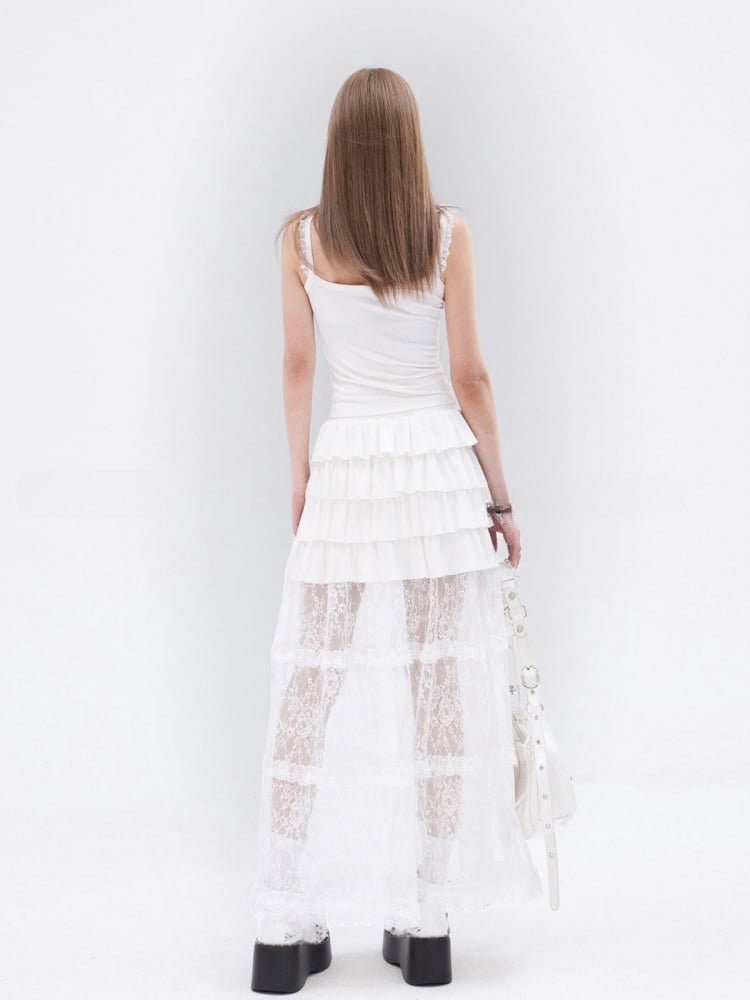 Cami Top Schmetterlingsdruck Spitzenbesatz Weiß Glamorous Slim-Fit