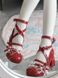Lolita Sweet Toe – Rote Win Round-Schuhe mit mittlerem Absatz