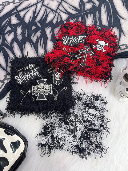 Punk-Strickmütze mit Skelett-Stickerei