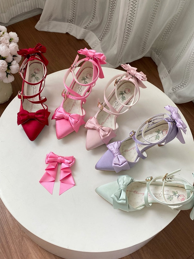 Seven Color Sweet Lolita 7CM Pointed Heels with Back Butterfly Bow - Seven Day Dream