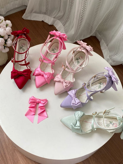 Seven Color Sweet Lolita 7CM Pointed Heels with Back Butterfly Bow - Seven Day Dream