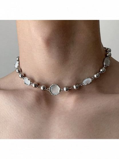 Silver Beaded Chain Necklace - YSHXS