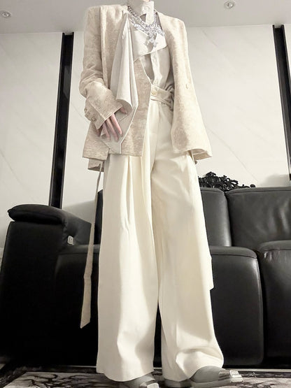 Self-tie Apricot Pants Belt Wide-leg Elegant with