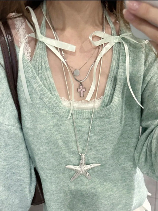 Silver Long Starfish Pendant Necklace - WhaleHall