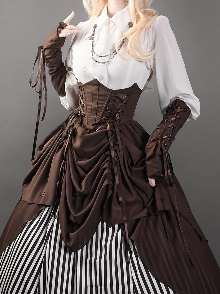 White Cascading Ruffle Pointed Foldover Collar Gothic Lolita Long Sleeves Shirt