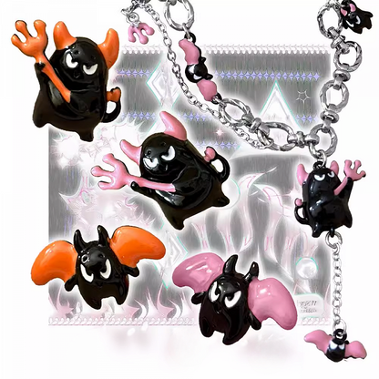 Y2K Pink/Orange Little Devil Pendant Necklace