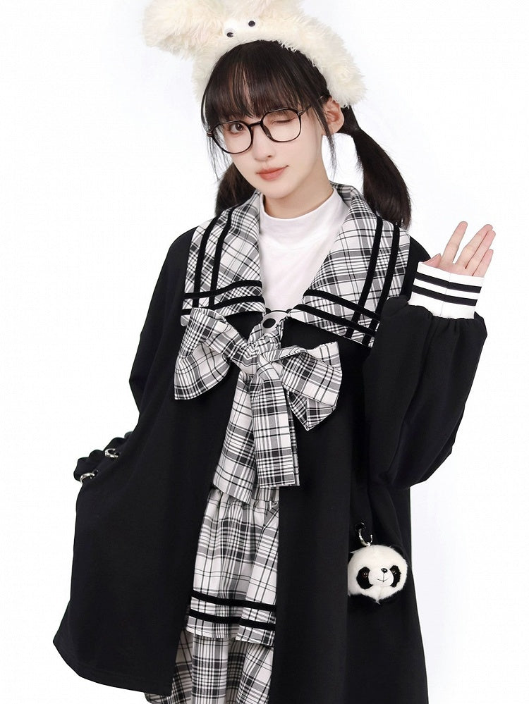 Black Detachable Coat with Placket Plush Open Toy Panda