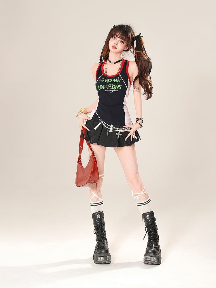 Bubble Skirt Black Drawstring Waist Mini