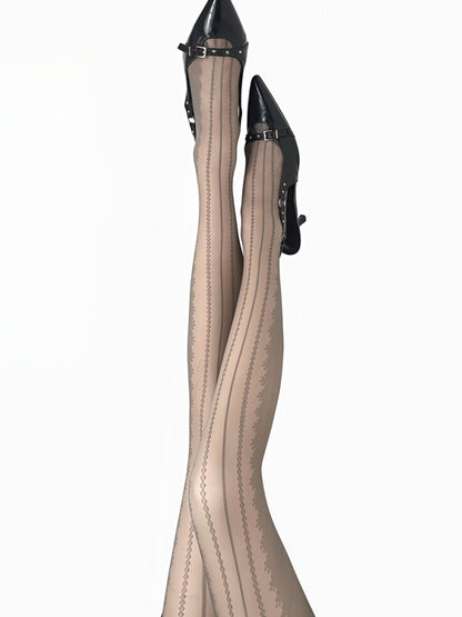 タイツ ホワイト/ブラック/ブラウン/グレー 柄 ストライプ