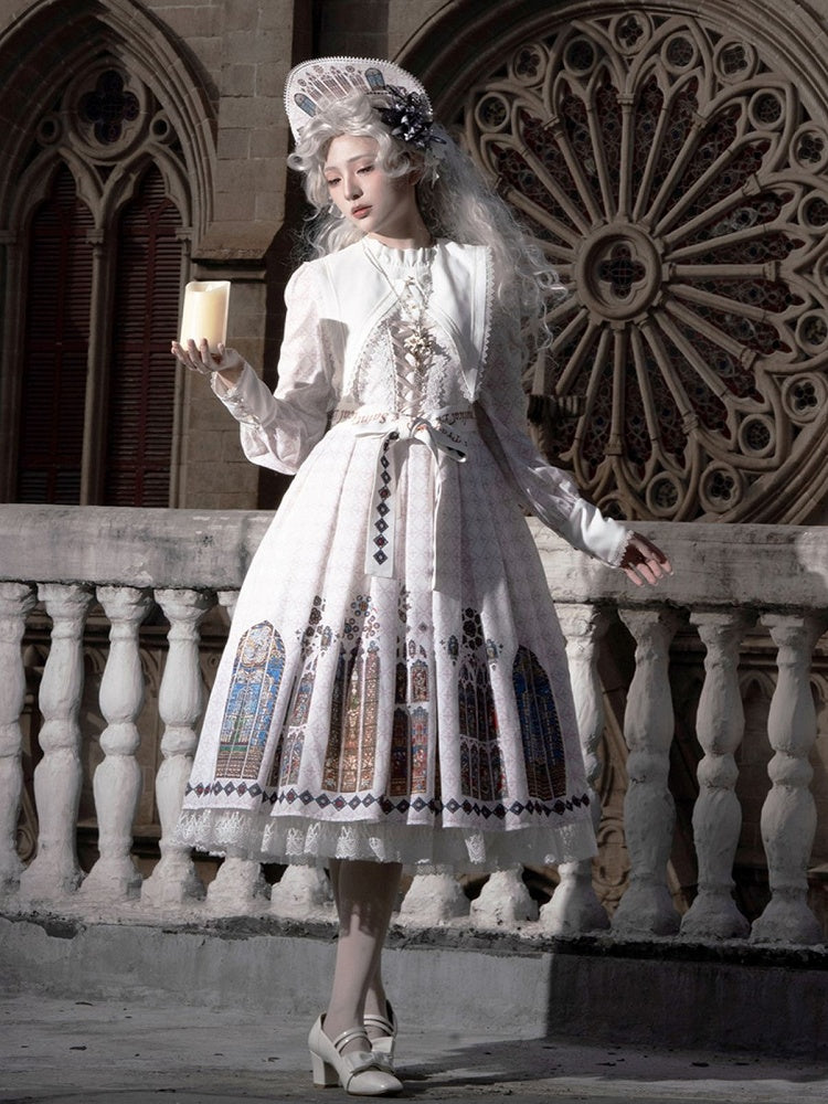 Long Detachable Stained Dress Gothic Sleeves Lolita White with Window Version Church Collar