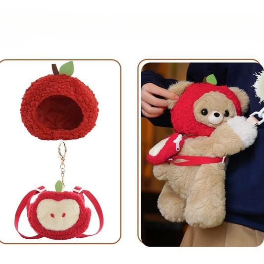 ぬいぐるみクマのキーホルダー + アップルカーキハットバッグ バックパック/クロスボディ